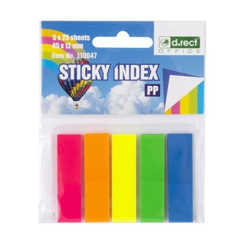 Zakładki index D.Rect PET 12x45mm/5x25 NEON